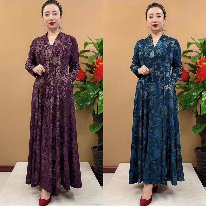 2025春秋新款连衣裙中老年妈妈装大码遮肚显瘦气质V领洋气长裙子,女装/女士精品,连衣裙,淘宝优惠券,粉丝福利购,淘宝优惠卷