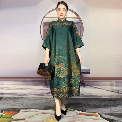 气质妈妈新款改良大版旗袍连衣裙