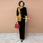 高档金丝绒妈妈衬衫2025秋季大码宽松遮肉立领国风减龄旗袍领上衣