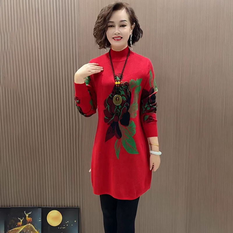 高档针织连衣裙妈妈打底中长裙