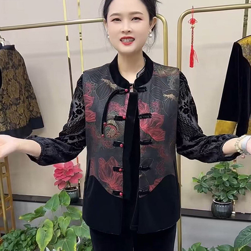 高品质！新中式妈妈丝绒拼接马甲