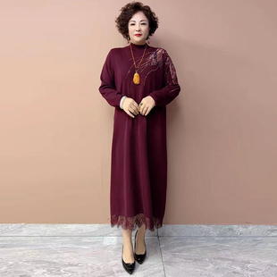 半高领针织连衣裙女2025秋冬内搭气质修身显瘦镂空中长款毛衣裙子