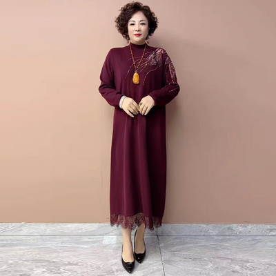 内搭打底裙配大衣长裙妈妈连衣裙