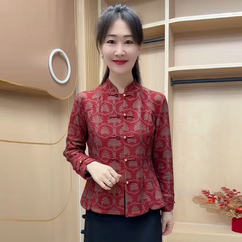 高端妈妈开衫冬季加绒保暖外套时尚提花修身弹力上衣复古旗袍小衫,女装/女士精品,衬衫,淘宝优惠券,粉丝福利购,淘宝优惠卷