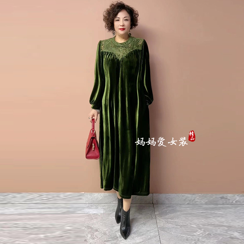 气质妈妈大码200斤丝绒连衣裙女