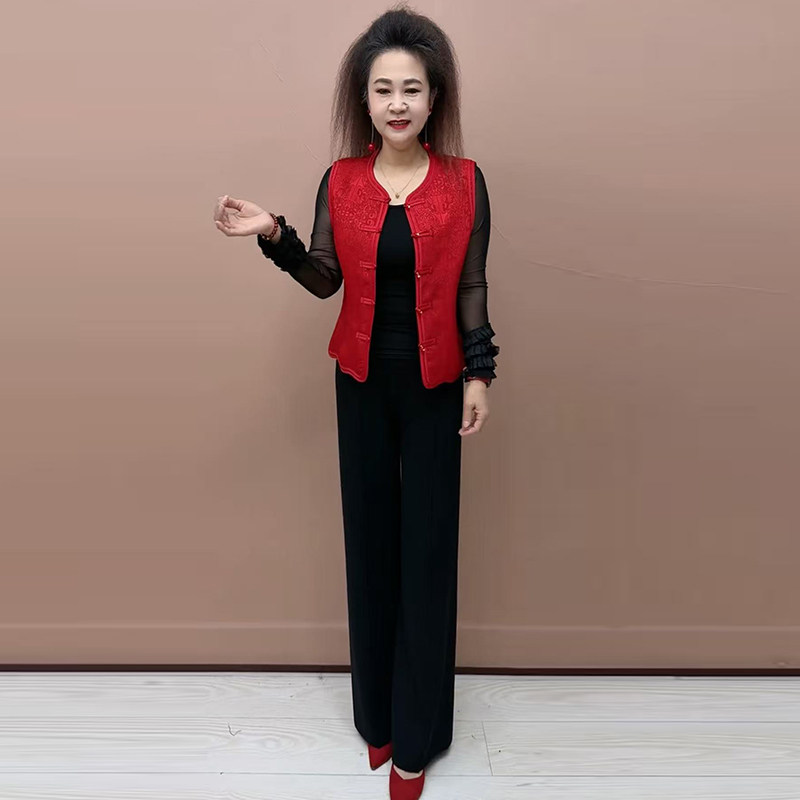 新中式国风缎面提花马甲中老年妈妈洋气坎肩无袖外套大码马夹套装,女装/女士精品,时尚套装,淘宝优惠券,粉丝福利购,淘宝优惠卷