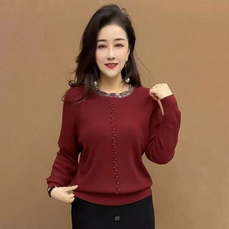 纯色针织打底衫圆领长袖减龄上衣
