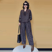 新款 洋气提花棉百搭开衫 外套高腰阔腿裤 欧货两件套2025春季 套装 女