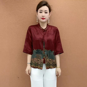国风衬衫夏季气质高档显瘦款女士时尚百搭新款立领妈妈七分袖开衫