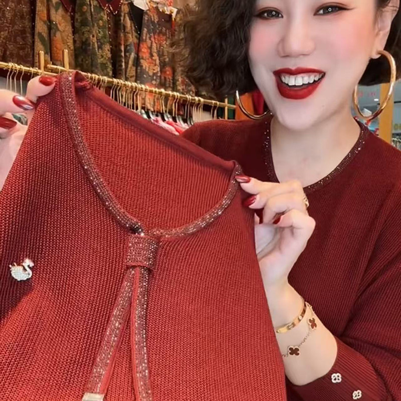 春季新款时尚气质中年妈妈装冰麻针织衫长袖时尚宽松遮肉V领毛衣,女装/女士精品,毛针织衫,淘宝优惠券,粉丝福利购,淘宝优惠卷