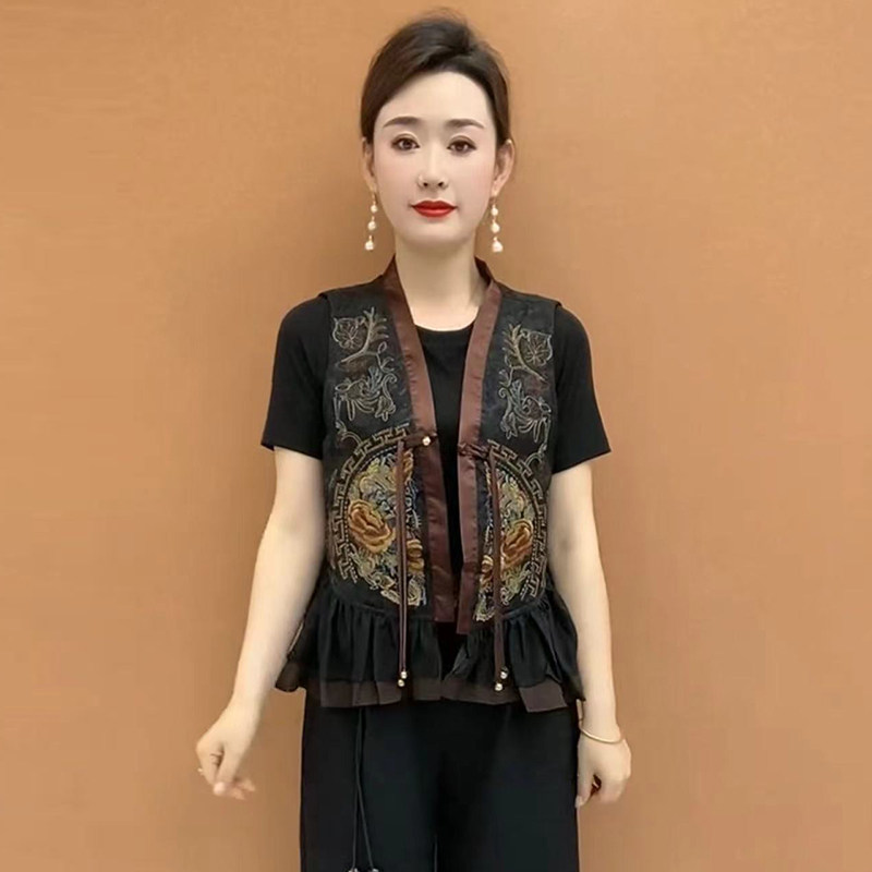 百搭刺绣马甲外套时尚大码开衫女
