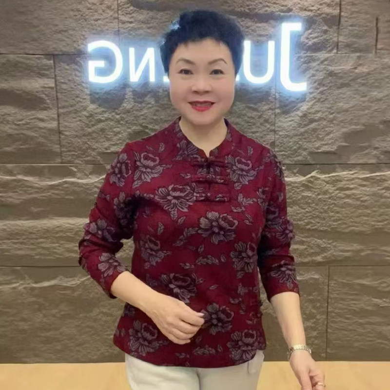 秋冬中老年妈妈上衣弹力德绒立领大码改良旗袍加绒加厚保暖打底衫