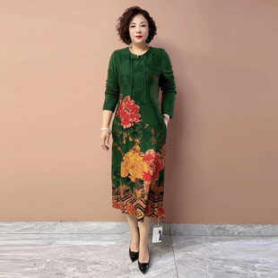 新中式时尚旗袍裙2025秋冬新款国风盘扣中老年妈妈洋气花色连衣裙