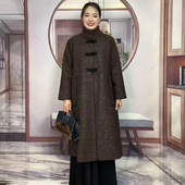 长款 高档阔太太羊绒提花风衣秋冬新款 宽松气质立领妈妈装 大衣外套