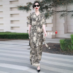 高端轻奢大码醋酸印花复古显瘦上衣宽松阔腿裤时尚减龄两件套装女