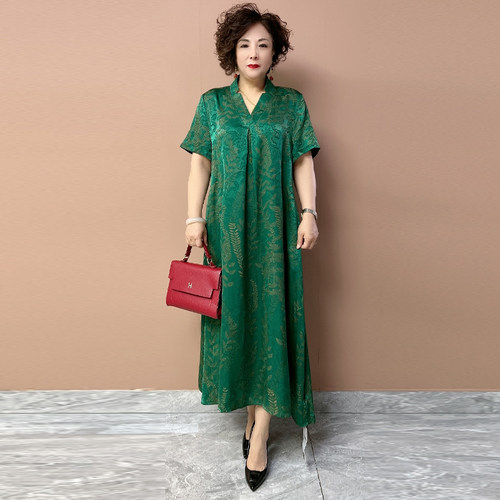真丝妈妈连衣裙大码200斤长裙子