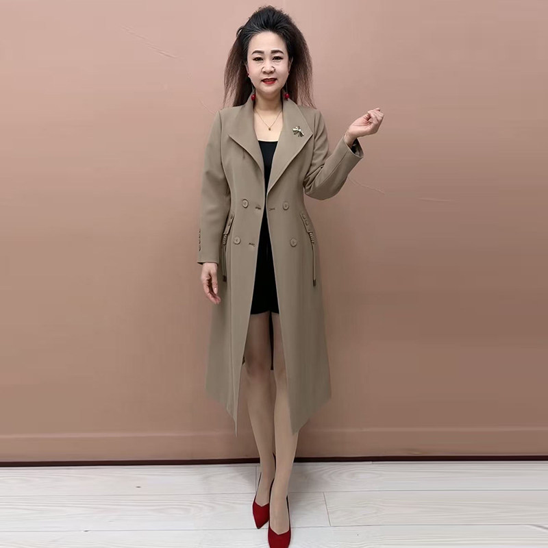 高品质!双排扣卡其色风衣外套女