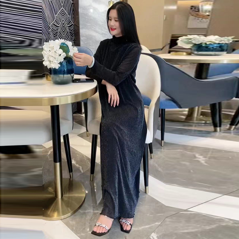 今年流行爆款大码女装2025新款秋季珍珠纱减龄连衣裙女胖mm长裙子