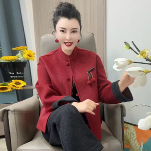 新中式秋冬新款双面羊绒大衣女短款妈妈装设计感小个子毛呢外套女