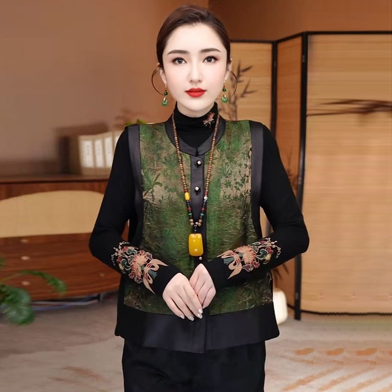 新中式国风印花钉珠马甲外套女早春复古大码女装2026新款洋气上衣