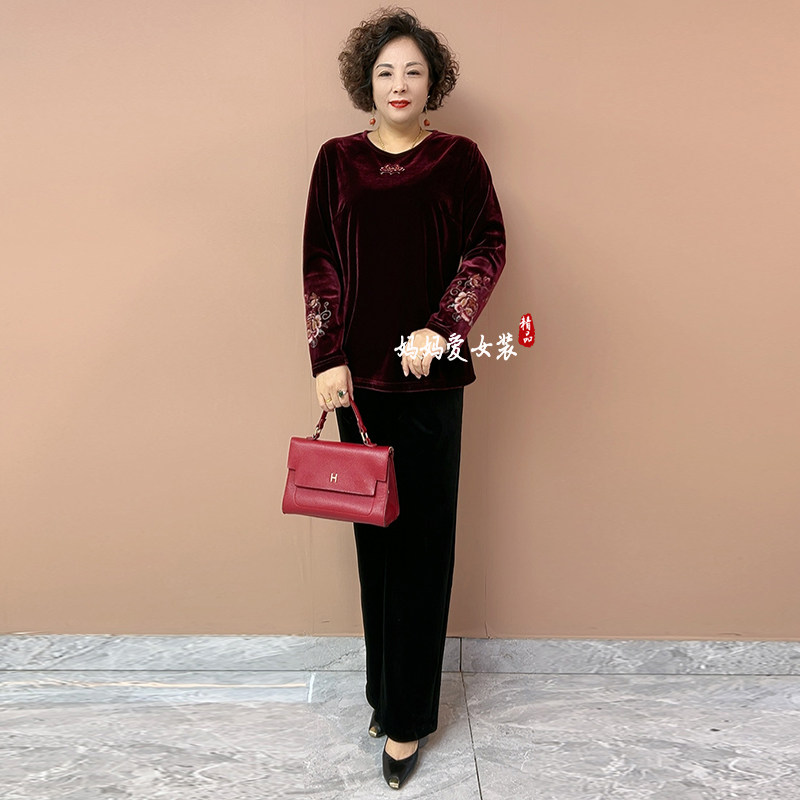新款刺绣大码女秋装长袖T恤宽松中老年妈妈减龄真丝绒打底衫上衣,女装/女士精品,时尚套装,淘宝优惠券,粉丝福利购,淘宝优惠卷