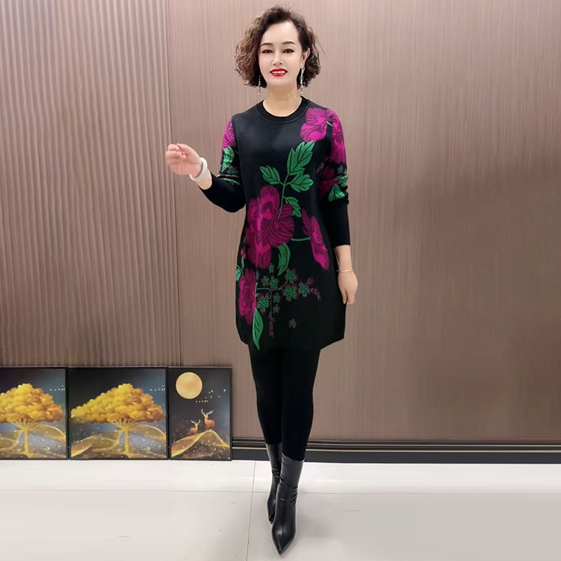 高品质!气质妈妈提花针织连衣裙