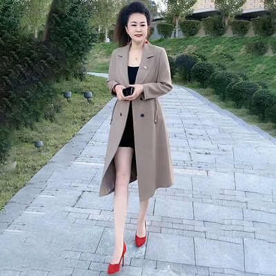 中长款妈妈风衣外套卡其色大衣女