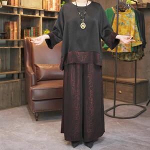 欧货高端夏季中老年妈妈真丝套装时尚加肥大码阔腿裤气质两件套女