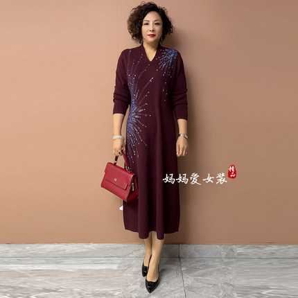 妈妈婚宴礼服旗袍裙2026秋冬新款喜婆婆婚宴装高贵优雅烫钻连衣裙