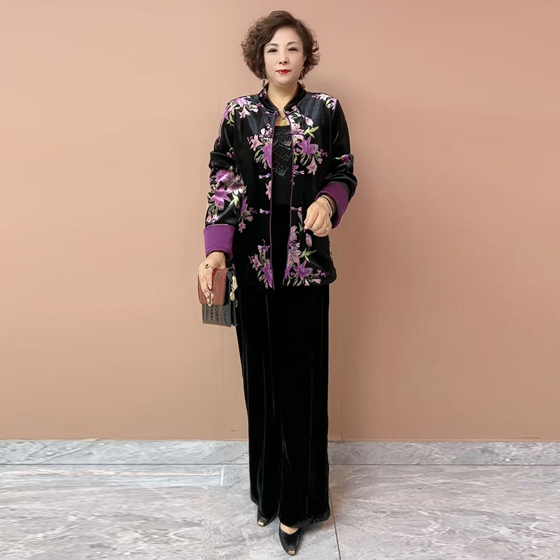 唐装中国风真丝绒外套女2025秋冬新款高端复古烧花加绒开衫两件套,女装/女士精品,时尚套装,淘宝优惠券,粉丝福利购,淘宝优惠卷