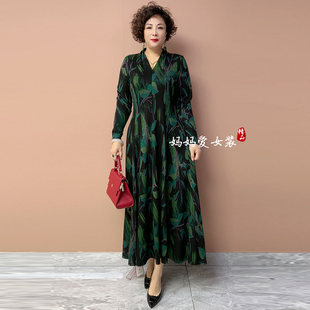 贵夫人秋冬时尚气质金貂绒连衣裙弹力收腰显瘦大码长款十片大摆裙