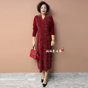 高贵妈妈婚宴礼服裙2025春秋新款喜婆婆婚宴装气质优雅烫钻连衣裙