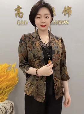 复古风短款真丝中老年妈妈小西服