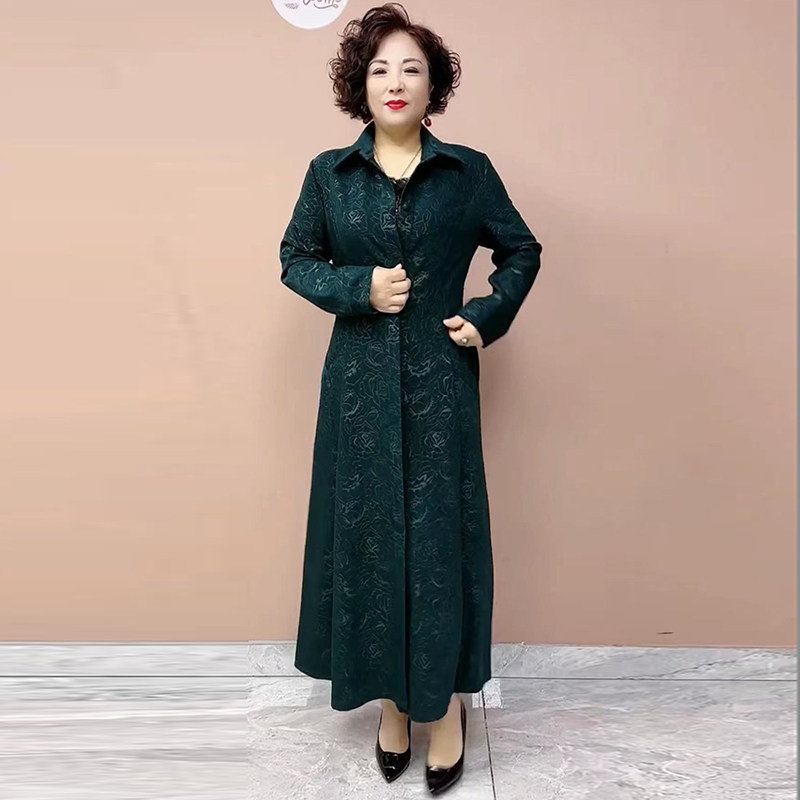 长袖翻领长款时尚妈妈风衣外套女