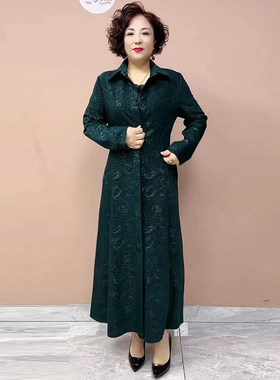 长袖翻领长款时尚妈妈风衣外套女