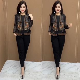 民族风重工刺绣荷叶边天丝人丝马夹开衫坎肩背心短款绣花马甲外套