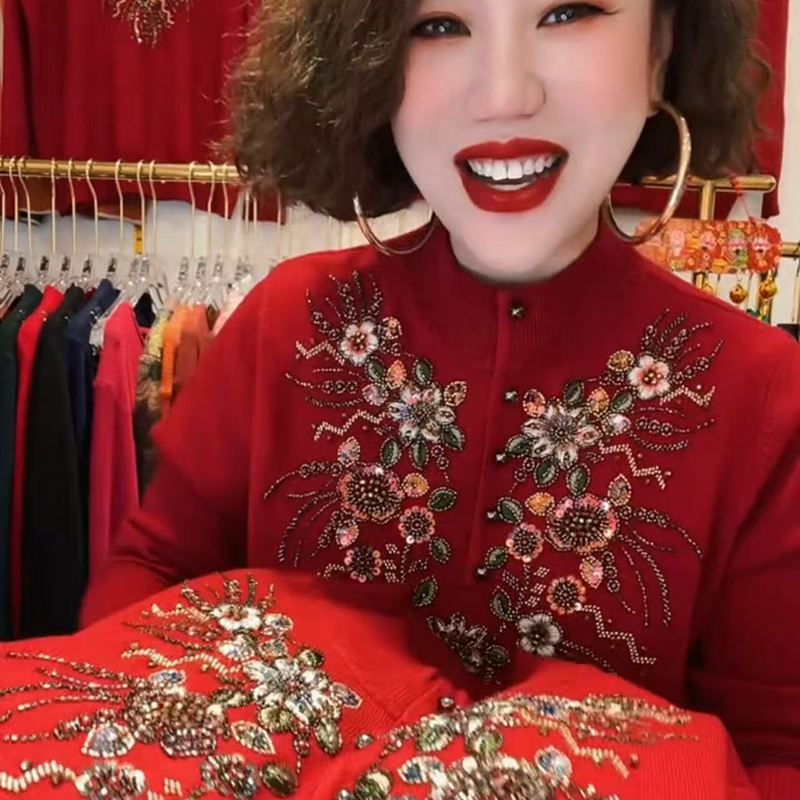 高品质！中老年妈妈绣花针织衫