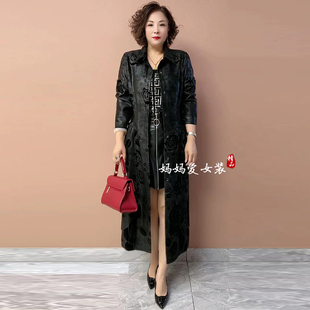 气质妈妈风衣外套秋复古雕花鹿皮绒宽松200斤胖女人显瘦长款大衣