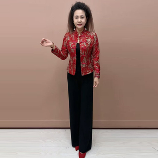 高端妈妈开衫冬季加绒保暖外套时尚修身显瘦弹力上衣复古旗袍小衫