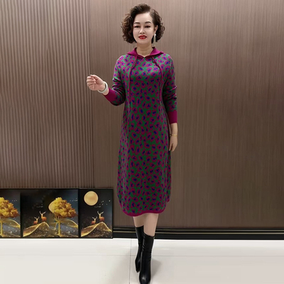 高品质！气质妈妈针织豹纹连衣裙