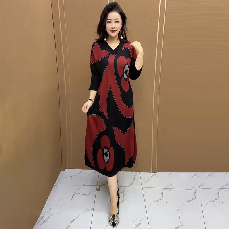 冰丝针织连衣裙妈妈过膝打底长裙