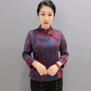 2024春秋新款中老年人中式复古盘扣女上衣改良旗袍唐装小衫妈妈装