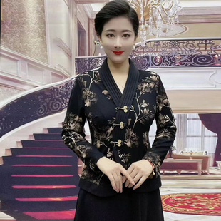 秋冬新款长袖盘扣改良旗袍T恤修身减龄显瘦气质上衣中老年妈妈装