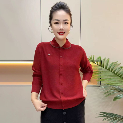 妈妈纯色针织开衫外套打底羊毛衫