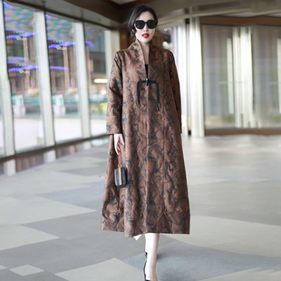 高端复古贵夫人高级感提花长款风衣2025春季洋气妈妈气质大衣外套