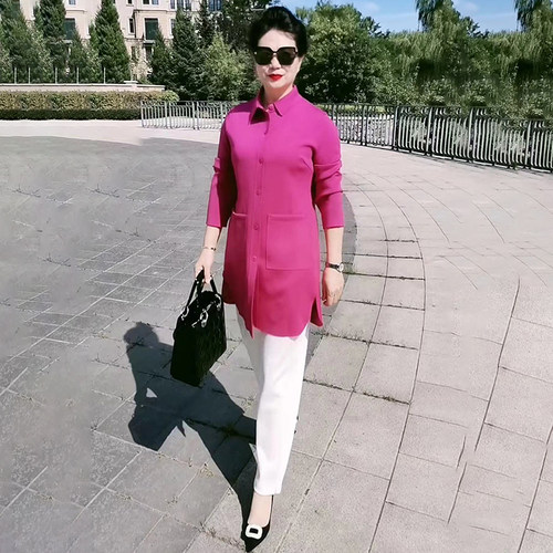 纯色空气棉中长款妈妈风衣外套女
