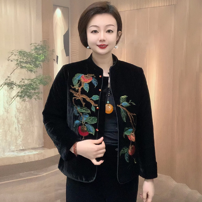 高品质!新中式刺绣柿柿如意棉袄
