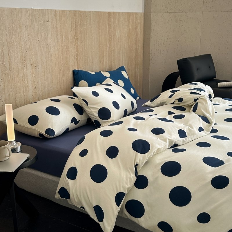 ins北欧波点针织棉全棉四件套 ins简约软糯纯棉床单床笠床品4件套