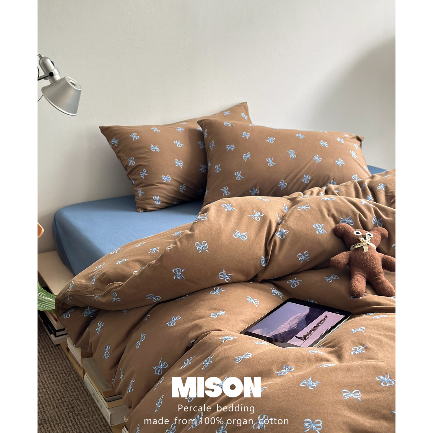 蝴蝶结少女针织棉全棉四件套 A类纯棉床单床笠款床上4件套ins简约