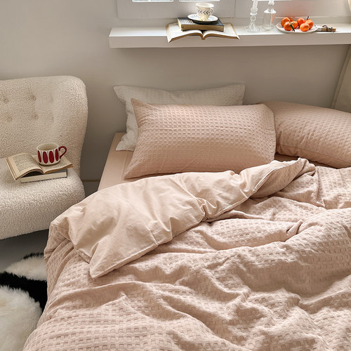 waff奶杏饼干简约水洗棉四件套